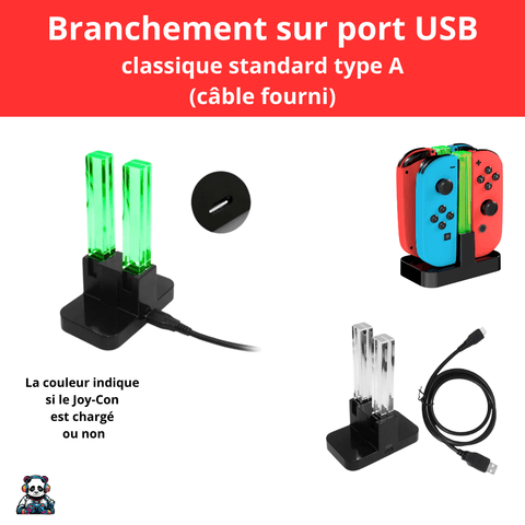 Chargeur Joy Con pour Switch avec LED - Rapide et Compact - PANDAGLOBE